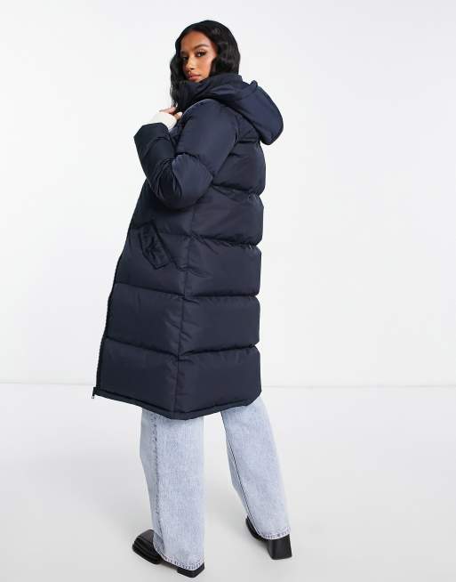 Ladies longline puffer coat hot sale