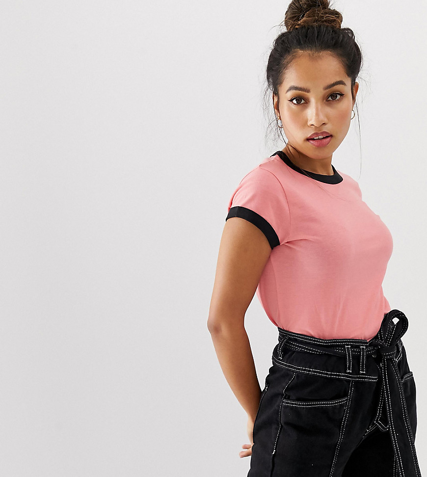 Brave Soul Petite claudia ringer tee with contrast trim-Pink
