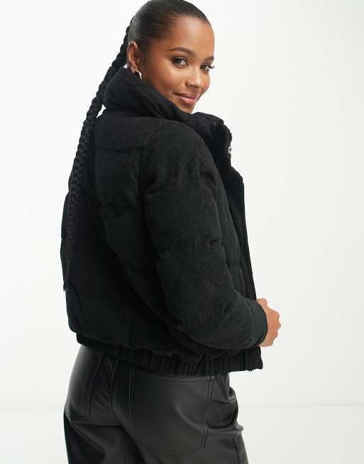 Brave Soul Petite cord puffer jacket in black