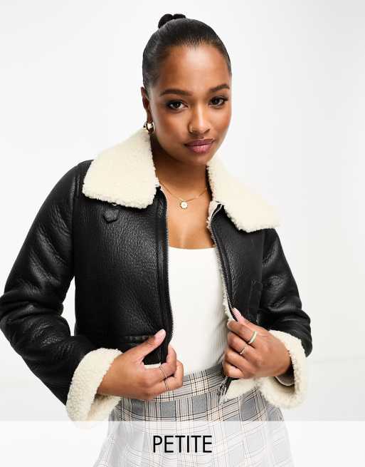 Petite black faux shop fur aviator jacket