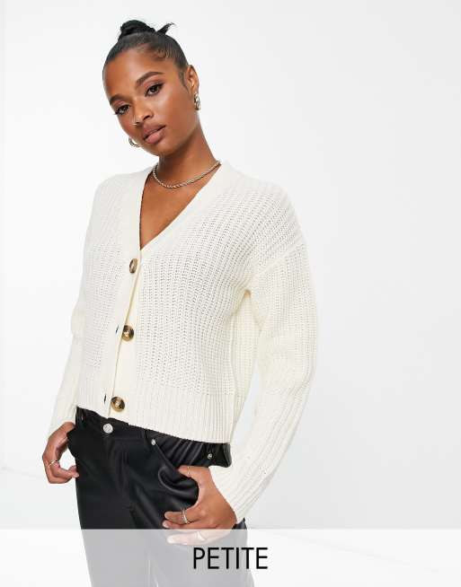 Brave Soul Petite daisy fisherman knit cardigan in cream ASOS