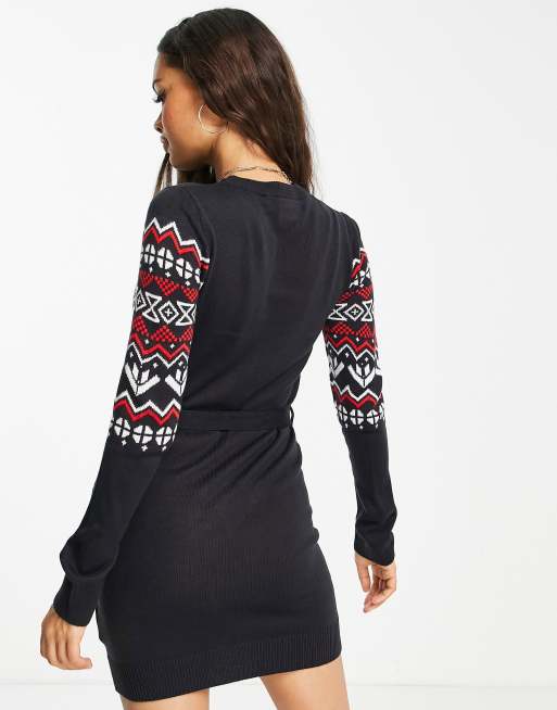 Brave Soul Petite fairisle christmas sweater dress with tie | ASOS