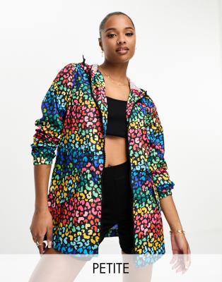 Brave Soul Petite festival rain trench in multi animal print