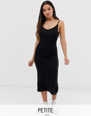 Brave Soul Petite - Geribbelde halflange cami-jurk met bandjes-Zwart