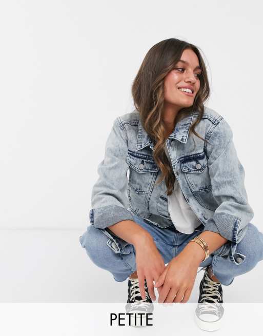 Brave Soul Petite - Giacca militare di jeans lunga lavaggio acido