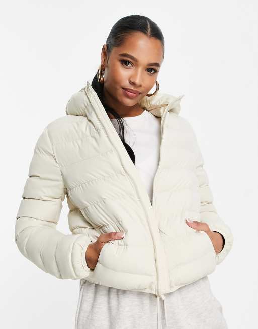 Cream hooded clearance puffer jacket