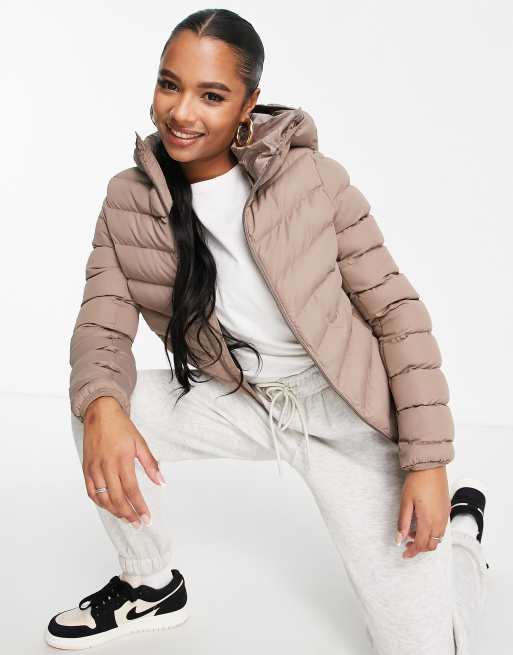 Hooded Puffer Jacket - Taupe - Ladies