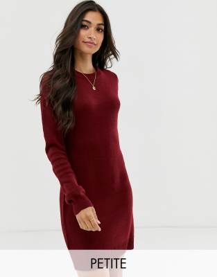 Brave Soul Petite Brave Soul Petite grungy round neck jumper dress-Red