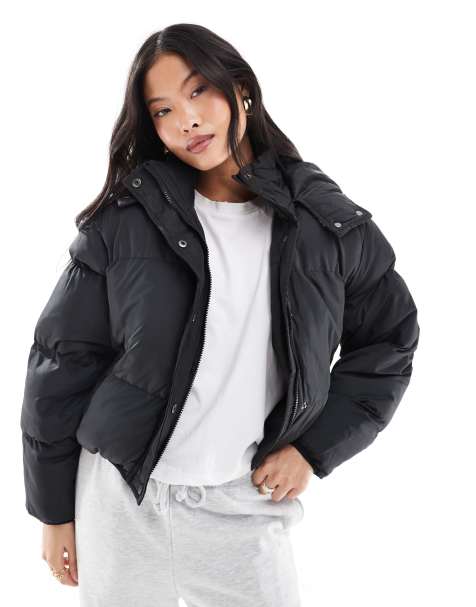 Brave Soul Petite hooded puffer jacket in black - view 1