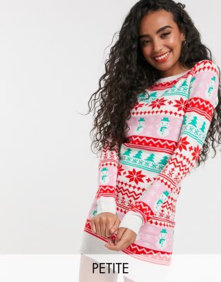 Brave Soul Petite - Robe de Noël en jacquard motif bonhomme de neige Rose