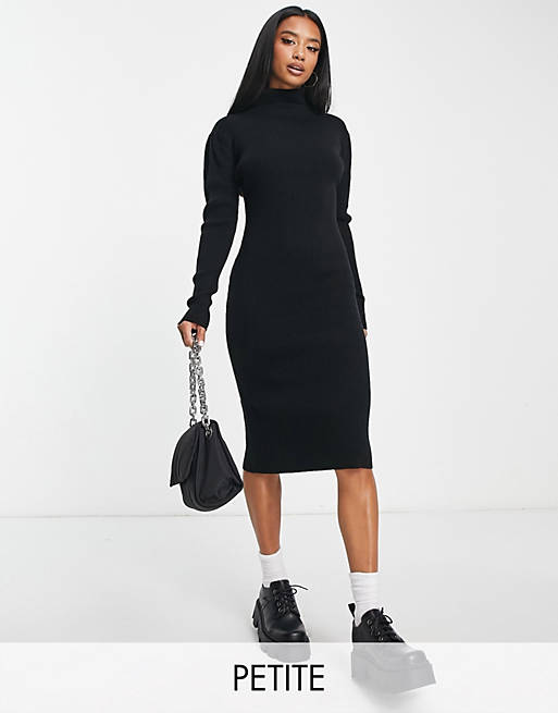 Brave Soul Petite juliet high neck knitted sweater dress in black | ASOS