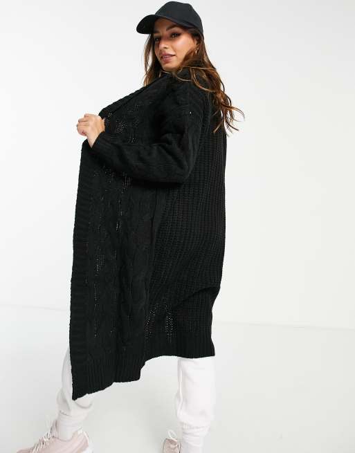 Brave Soul Petite - Kabelstrikket maxi-cardigan, 2 af 4