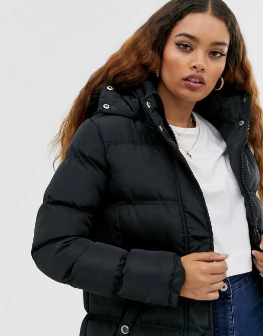 Esprit longline padded jacket with hood in taupe, ASOS