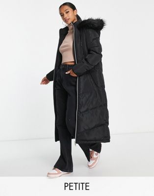 Brave Soul Petite marcella padded parka jacket with hood in black