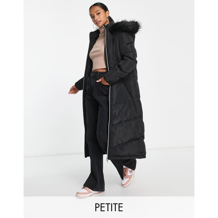 Brave Soul Petite marcella padded parka jacket with hood in black