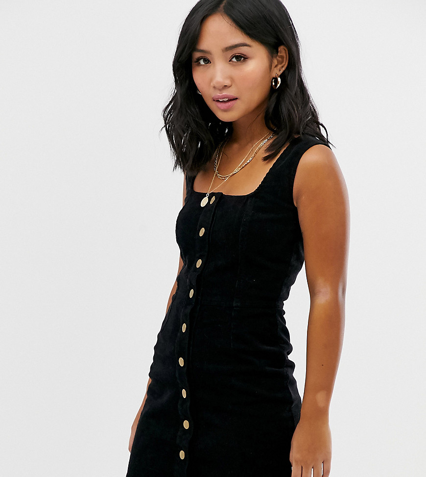 Brave Soul Petite - Meena - Corduroy mini-jurk met knopen-Zwart