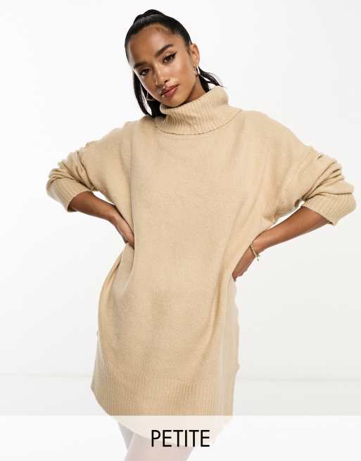 Brave Soul Petite ming knitted roll neck jumper dress in cream | ASOS