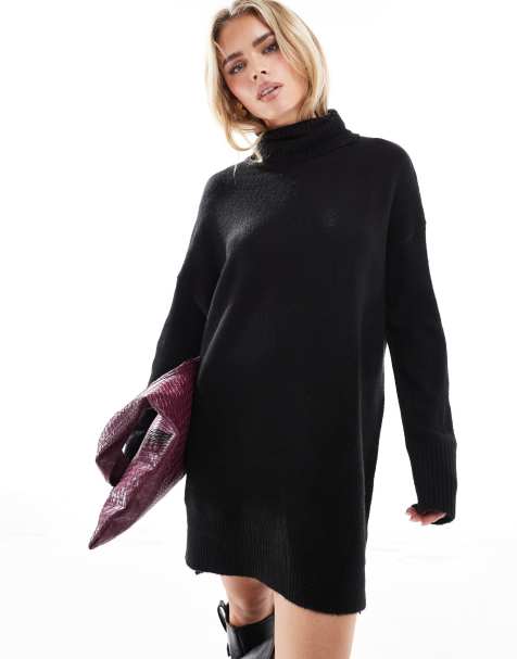 Brave Soul Petite – Mini-Pulloverkleid in Schwarz mit Rollkragen - view 1