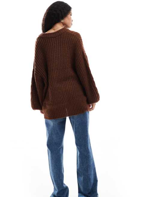 Brave Soul Petite – Oversize-Strickpullover in Braun mit Zopfmuster, 4 von 4