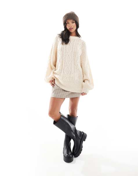 Brave Soul Petite – Oversize-Strickpullover in Cremeweiß mit Zopfmuster - view 1