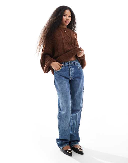 Brave Soul Petite oversized cable knit jumper in brown, 2 of 4