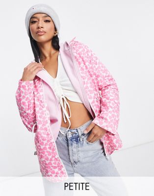 Brave Soul Petite ray rain mac with heart print in pink - ASOS Price Checker