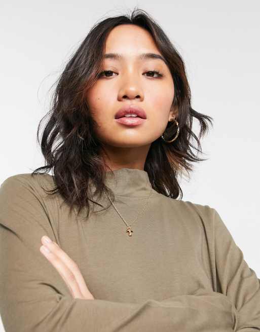 Brave Soul Petite robe smock à col montant Lizzie en kaki, 3 de 4