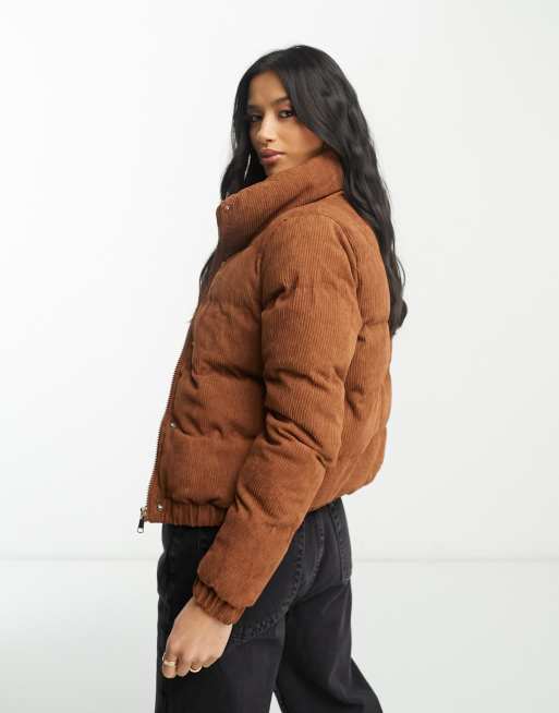 Brave Soul Petite slay cord puffer jacket in tan