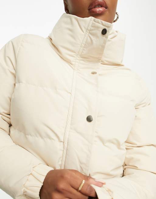 Brave Soul Petite slay peach skin puffer jacket in cream