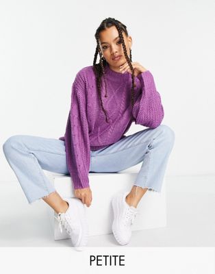 Brave Soul Petite tokyo oversized cable knit jumper in purple