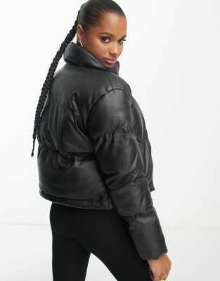 Brave Soul Womens Oversized Cropped Puffer Jacket, Black