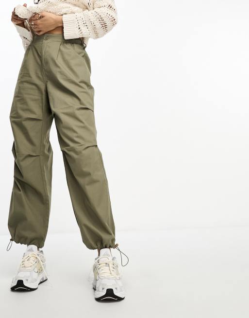 Brave Soul Petite utility cargo parachute pants in khaki