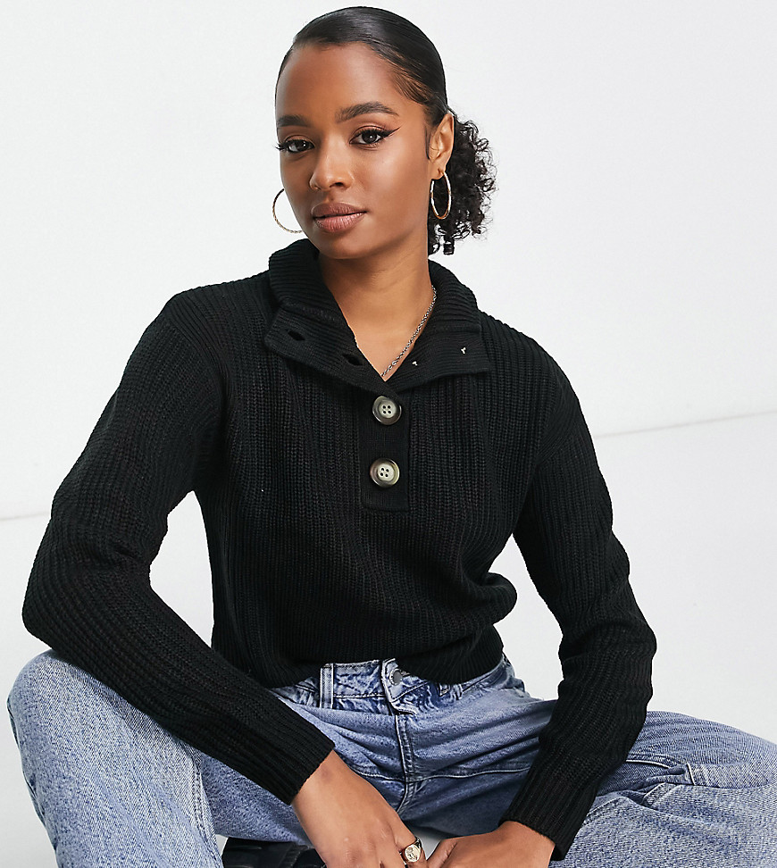 Brave Soul Petite Whitehall Polo Neck Sweater In Black
