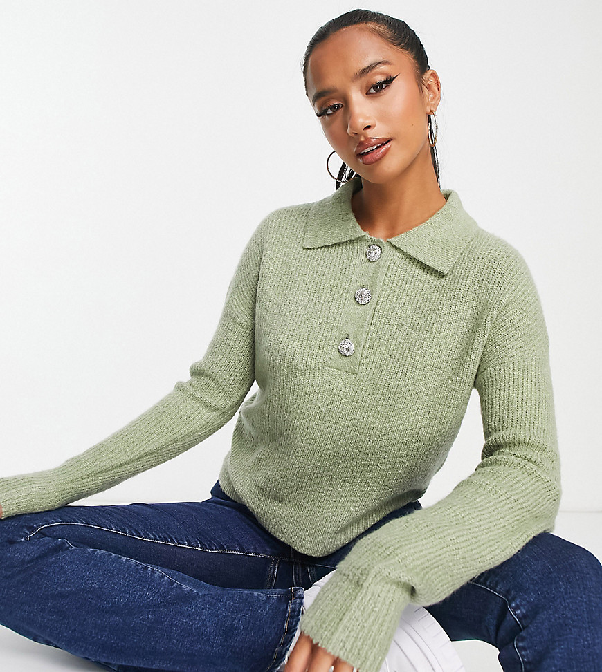 Brave Soul Petite yola polo neck sweater in sage-Green