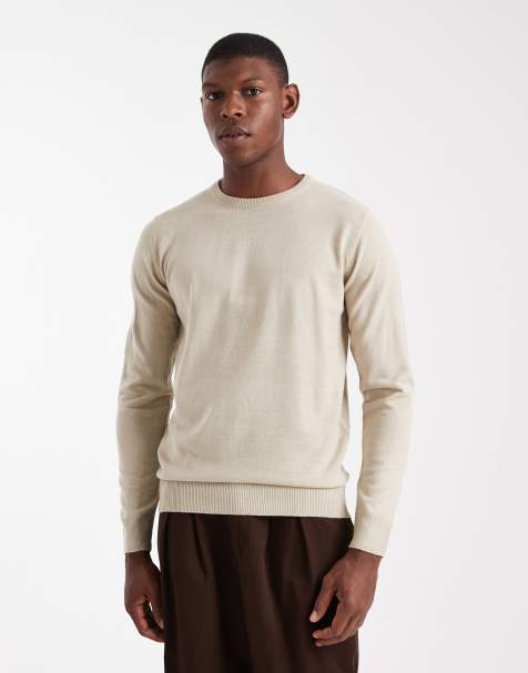 Brave Soul crew neck knitted jumper in sand