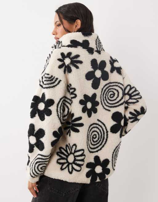 Brave Soul pile con zip a 1/4 e stampa floreale in crema e nero, 4 di 4