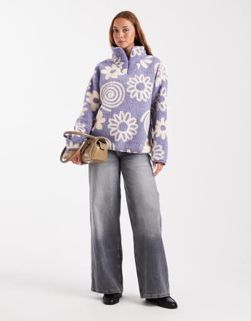 Brave Soul - Pile lilla e crema con stampa a fiori e zip corta, 3 di 4