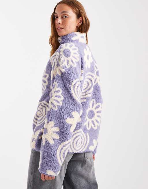 Brave Soul - Pile lilla e crema con stampa a fiori e zip corta, 4 di 4