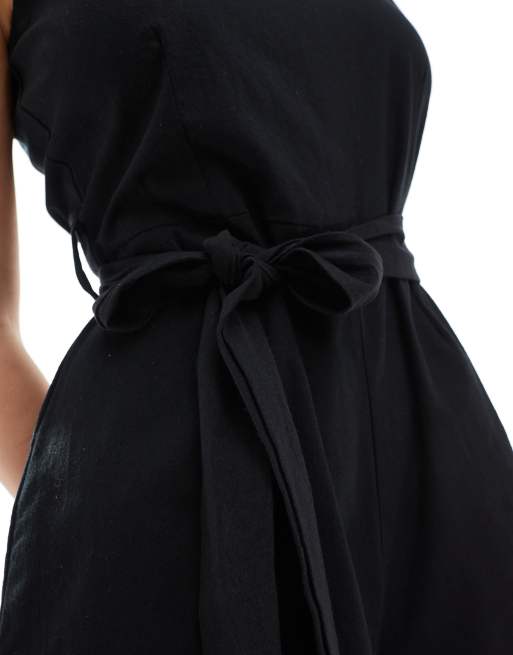 Brave Soul - Playsuit met linnenlook en gestrikte taille in zwart, 3 van 4