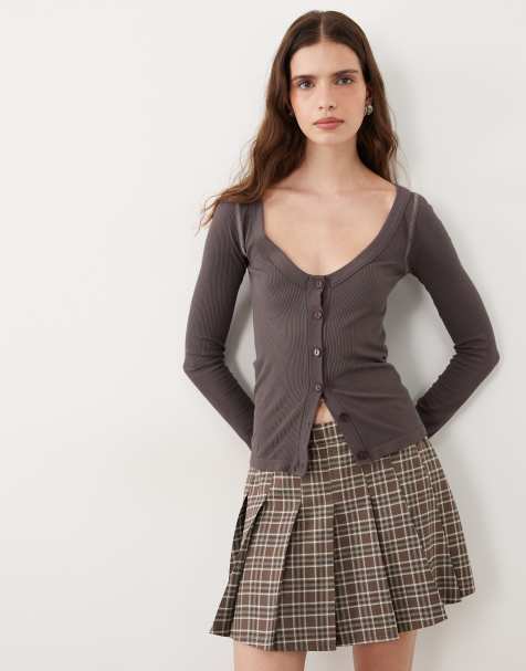 Brave Soul pleated check mini skirt in chocolate brown - view 1