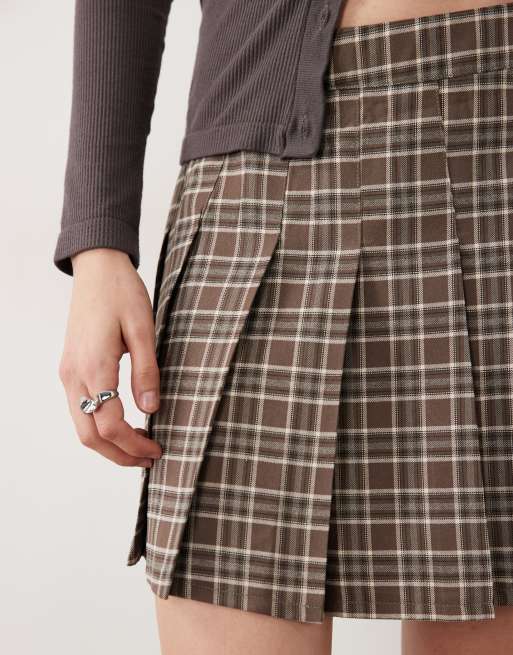 Brave Soul pleated check mini skirt in chocolate brown, 3 of 5