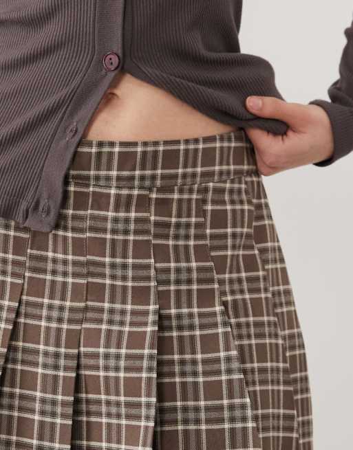 Brave Soul pleated check mini skirt in chocolate brown, 4 of 5