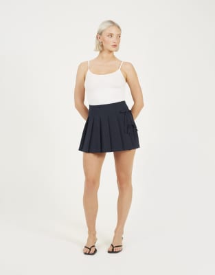 Brave Soul Pleated mini skirt with tie side detail in navy