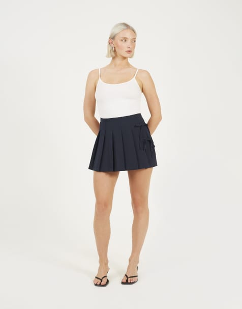 Brave Soul Pleated mini skirt with tie side detail in navy - view 1