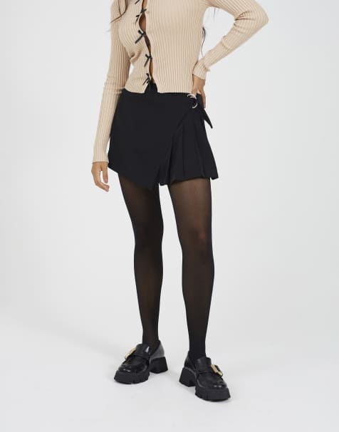 Brave Soul Pleated wrap over skort in black