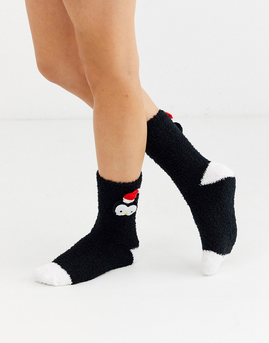 Brave Soul - Pluizige sokken met pinguin-Zwart