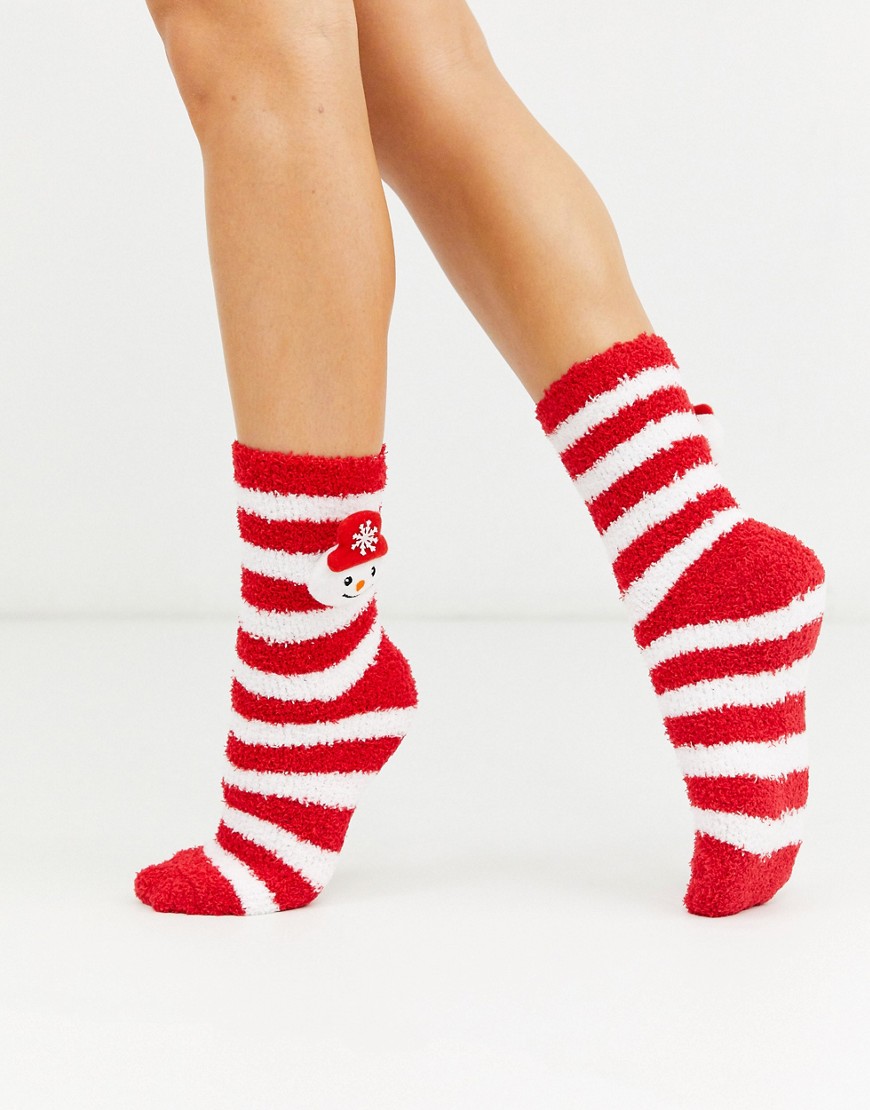 Brave Soul - Pluizige sokken met sneeuwpop-Rood