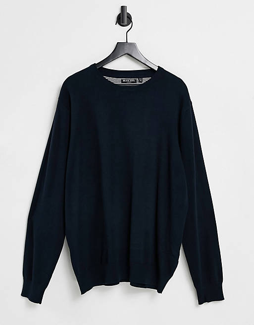 Brave Soul plus 100% cotton crew neck knitted jumper in navy