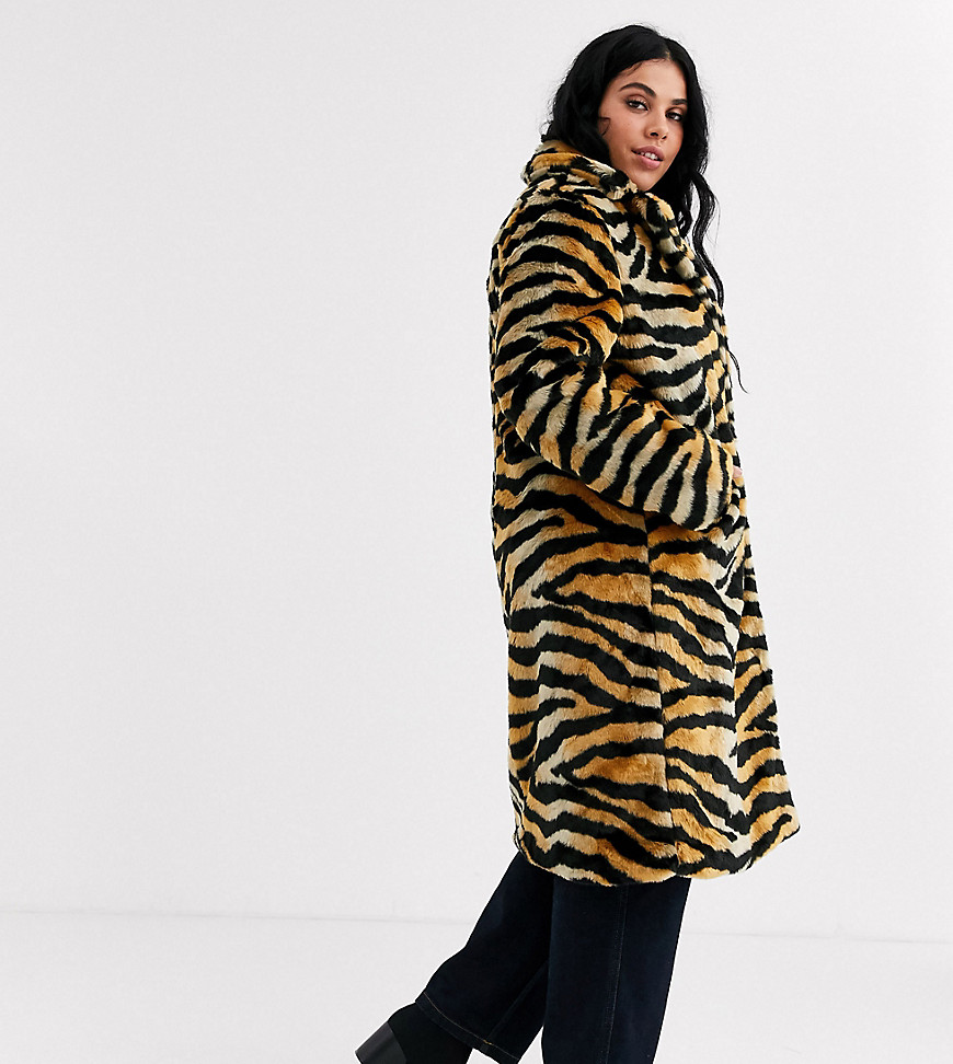 Brave Soul Plus arctic long length faux fur coat-Tan