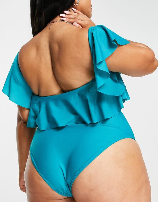 Brave Soul Plus bandeau-badpak met ruchedetail in blauw, 2 van 4